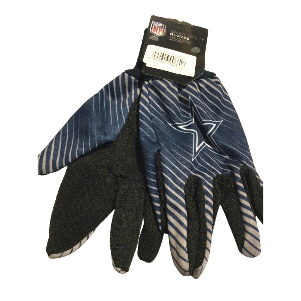 NFL Dallas Cowboys Sport Utility Gloves Navy Blue Silver Gripper Dots New